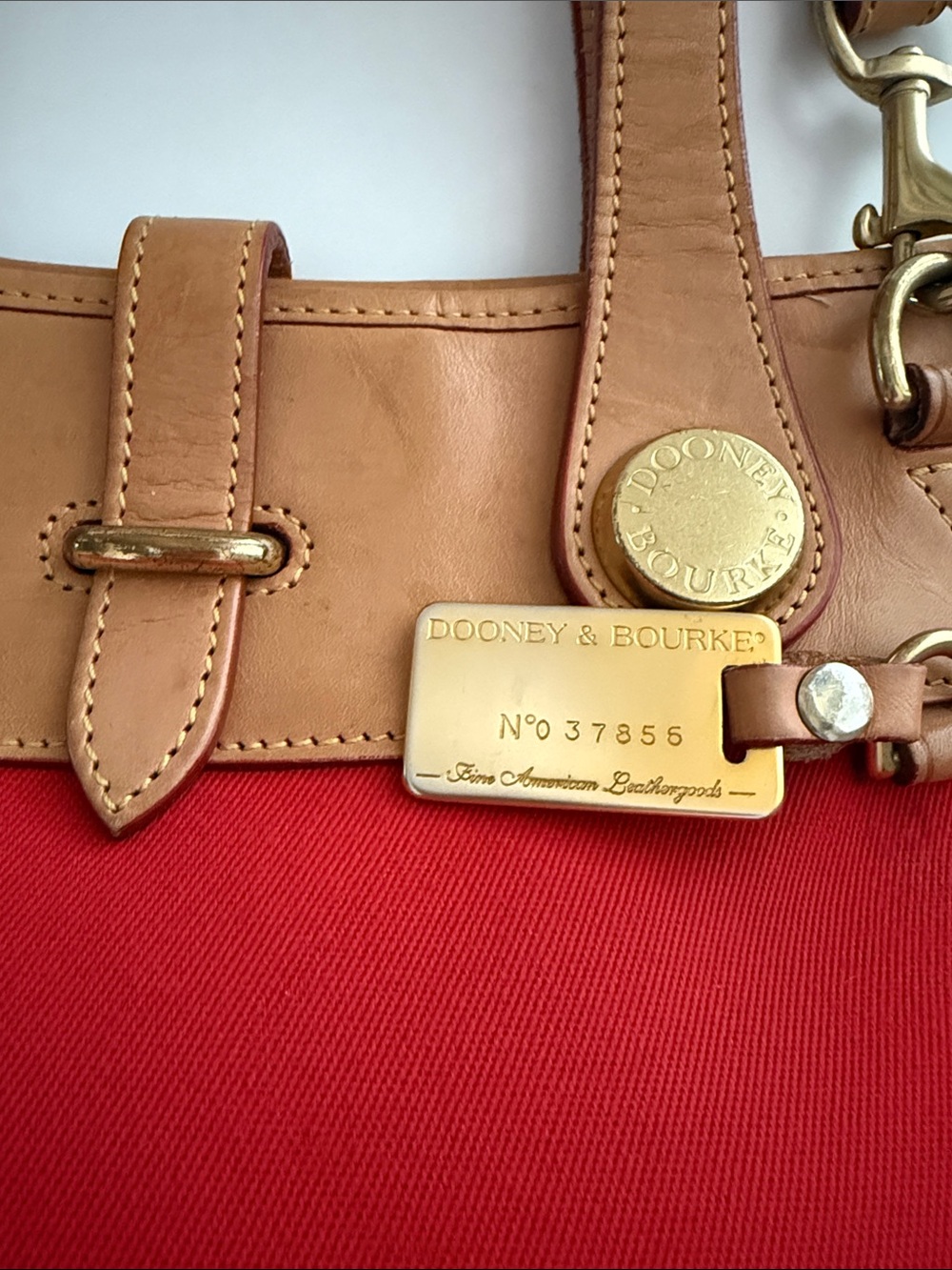 Dooney & Bourke Vintage Cabriolet Red Canvas and Tan Leather Shoulder Bag - Picture 4 of 16